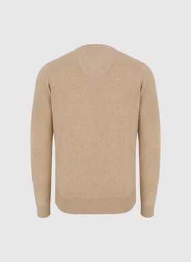 Beżowy sweter męski z dekoltem w serek