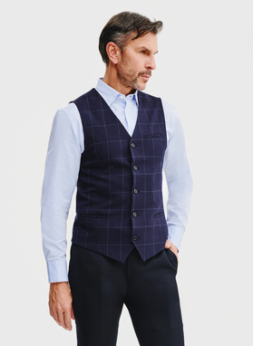 Granatowa kamizelka męska w kratę