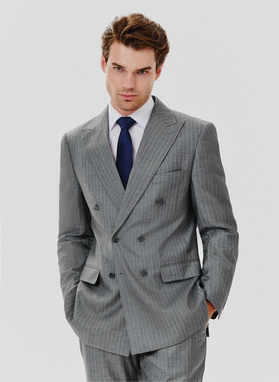 Szara marynarka garniturowa w prążek