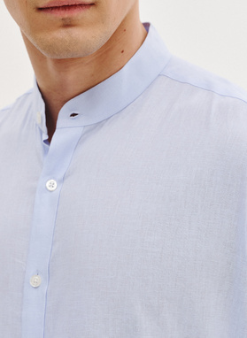 Niebieska koszula męska z lnu i bawełny