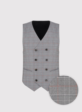 Szara dwurzędowa kamizelka męska w kratę