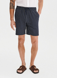 Granatowe spodenki męskie w prążek z lnem