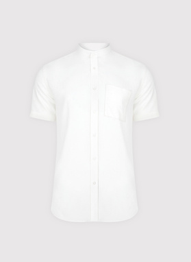 Lniana biała koszula męska ze stójką