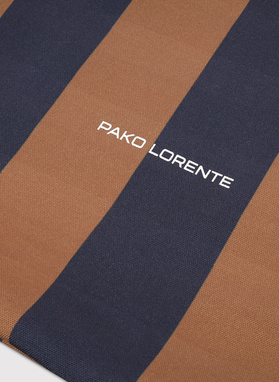 Brązowo-granatowa torba plażowa w pasy