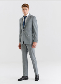 Szare spodnie garniturowe w niebieską kratę