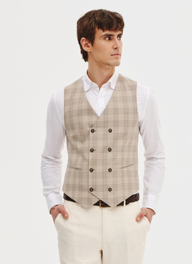 Dwurzędowa kamizelka męska w mocną kratę