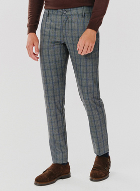 Szare spodnie męskie w niebieską kratę