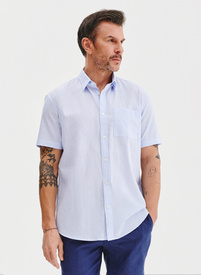 Lniana niebieska koszula z krótkim rękawem