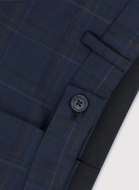Granatowe spodnie garniturowe w kraciasty deseń