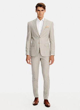 Beżowa marynarka garniturowa w prążek