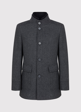 Szary płaszcz męski zapinany na guziki