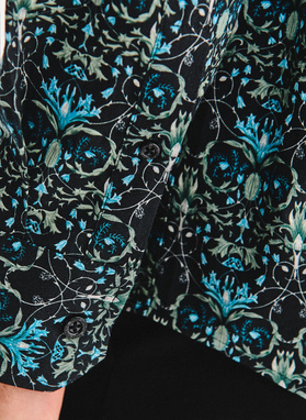 Czarna koszula w turkusowe kwiaty