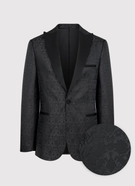 Ślubna żakardowa marynarka smokingowa czarna