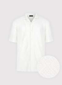 Ażurowa koszula męska z krótkim rękawem biała
