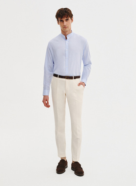 Niebieska koszula męska z lnu i bawełny