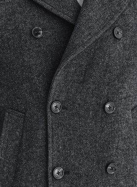 Szary płaszcz dwurzędowy z wełną
