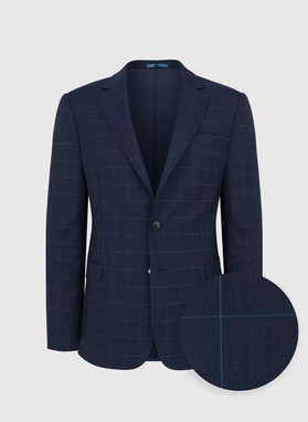 Granatowy garnitur męski w delikatną kratę
