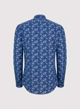 Granatowa dzianinowa koszula w kwiaty