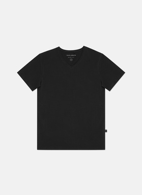 Czarny gładki t-shirt v-neck