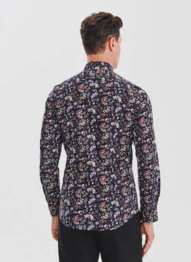 Granatowa koszula w kwiaty
