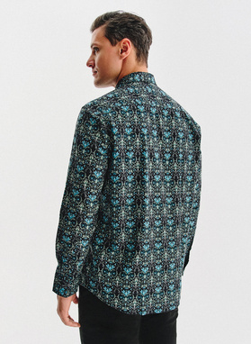 Czarna koszula w turkusowe kwiaty
