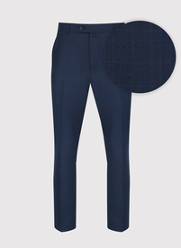 Granatowe spodnie garniturowe w subtelną kratę