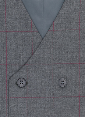 Szara dwurzędowa kamizelka męska w kratę