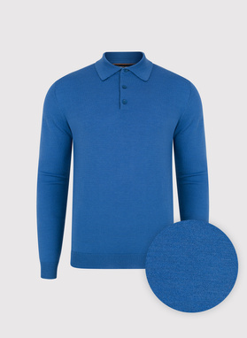 Męski niebieski sweter z kołnierzykiem polo