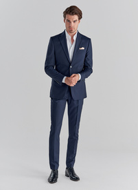 Wełniany gładki granatowy garnitur COIN basic