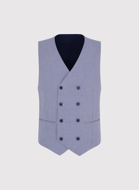 Granatowa dwurzędowa kamizelka w drobną kratę