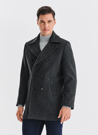 Szary płaszcz dwurzędowy z wełną