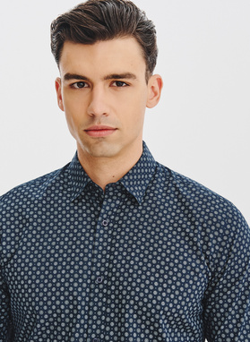Granatowa koszula męska we wzór geometryczny