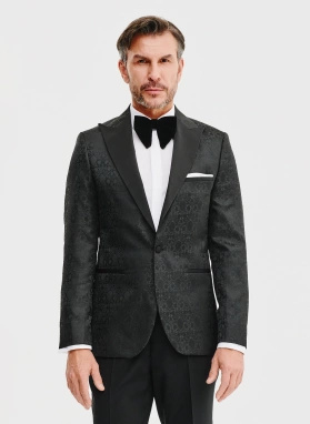 Ślubna żakardowa marynarka smokingowa czarna
