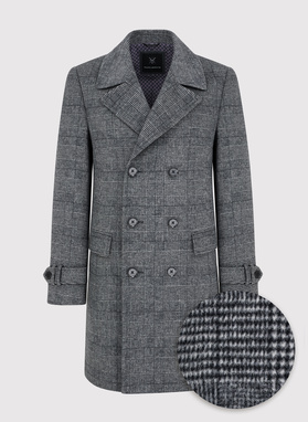 Szary męski płaszcz w kratę