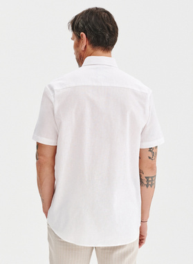 Lniana biała koszula z krótkim rękawem