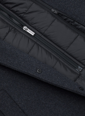 Grafitowy płaszcz męski z odpinanym kołnierzem