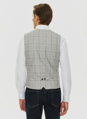 Szara kamizelka jednorzędowa w kratę