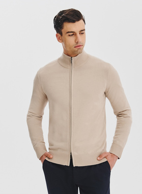 Beżowy rozpinany sweter męski