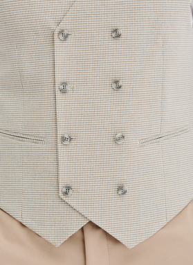 Beżowa dwurzędowa kamizelka w drobną kratę