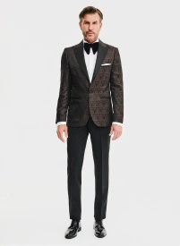 Ślubna żakardowa marynarka smokingowa brązowa