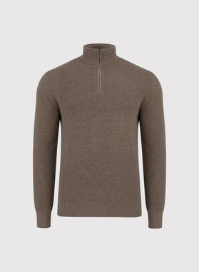 Brązowy sweter z rozpinaną stójką