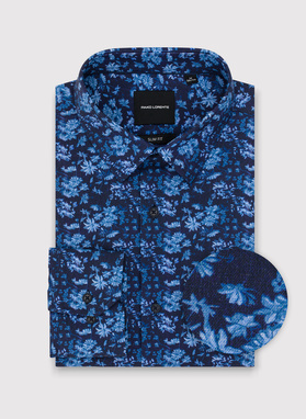 Granatowa dzianinowa koszula w kwiaty