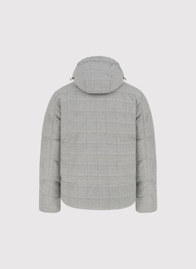 Szara kurtka w kratę z odpinanym kapturem