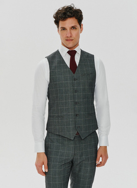 Szare garniturowe spodnie w kratę