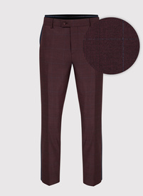 Bordowe spodnie garniturowe w subtelną kratę