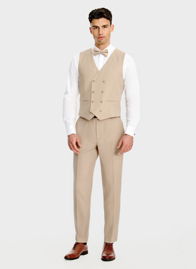 Beżowy wełniany garnitur męski