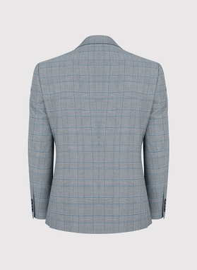 Szary garnitur męski w niebieską kratę