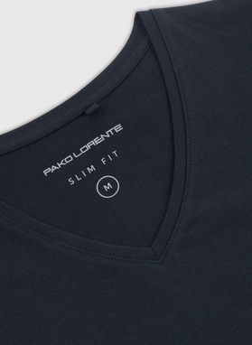 Granatowy gładki t-shirt v-neck