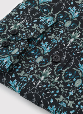Czarna koszula w turkusowe kwiaty