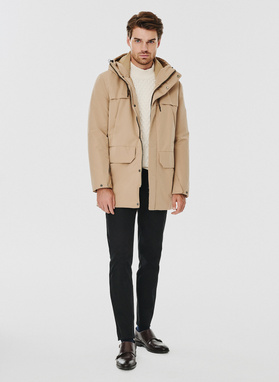 Kurtka męska z kapturem w kolorze beżowym